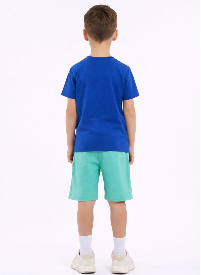 victor and jane Boys Crocodile Graphic T-Shirt & Mint Shorts Set - Image 2